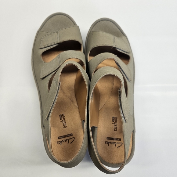 Clarks Reedly Juno Hook Loop Soft Cushion Grey Olive Green Wedge Sandal Shoes 9 - Picture 7 of 10
